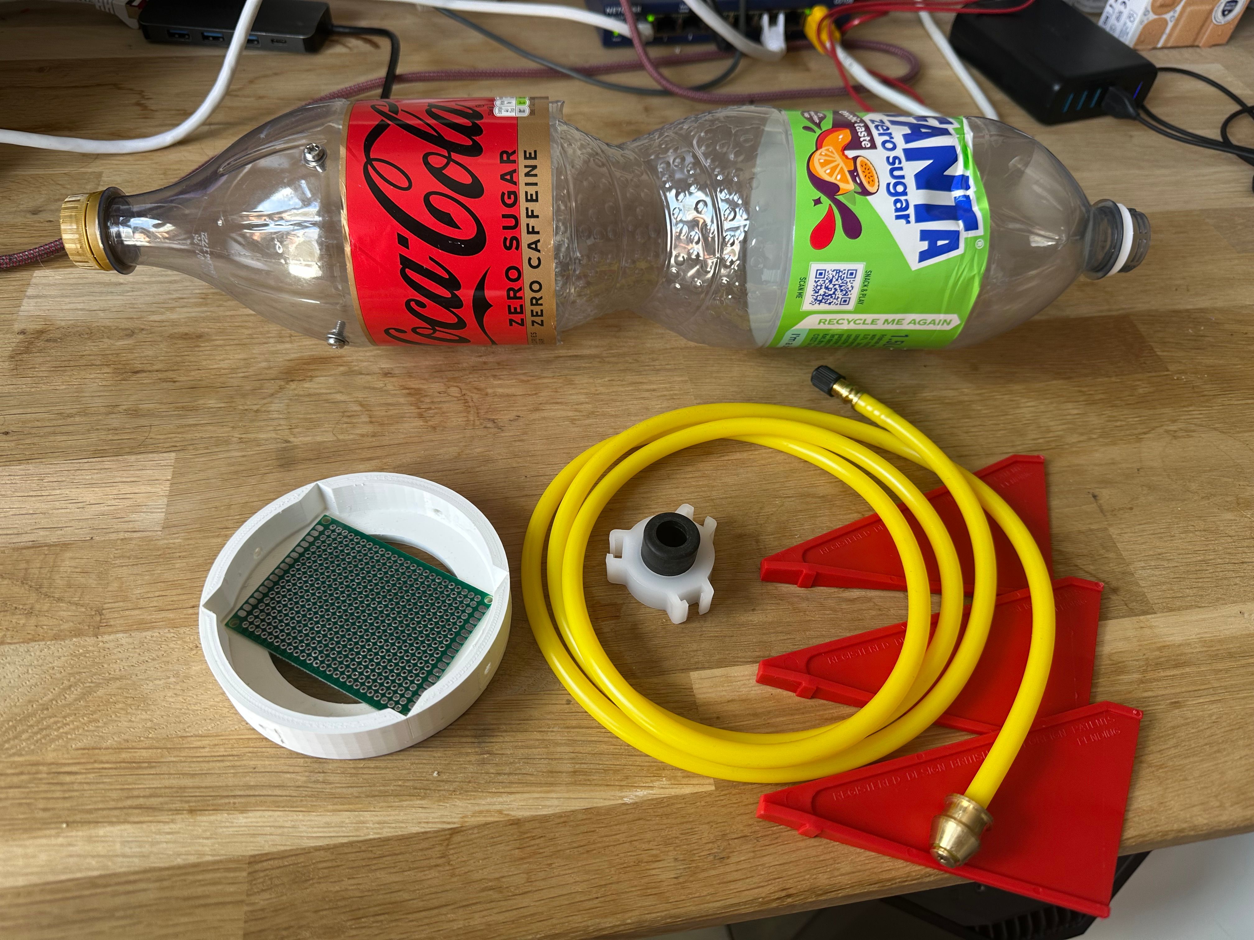 A photo of all the bits we need to build our rocket