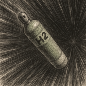 A drawing of an H2 gas bottle flying at 'warp speed'