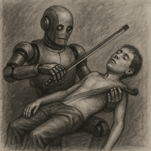 An image of a robot playing a human violin